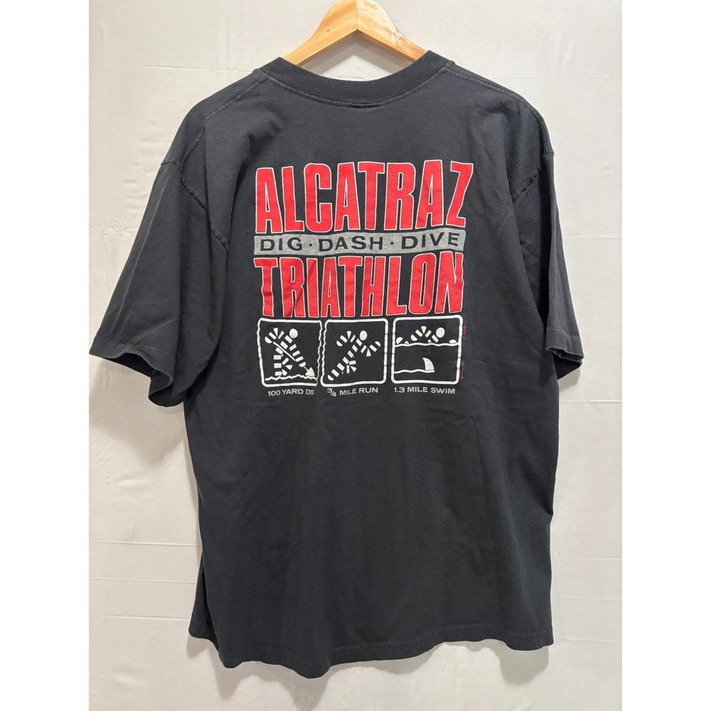 Alcatraz Triathlon T-Shirt Mens Black XL Vintage 90s Crazy Shirts Hawaii 5740